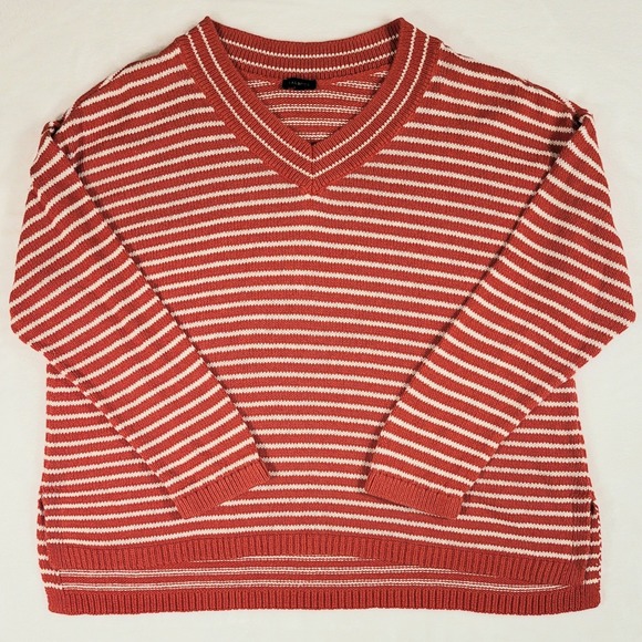 Talbots XL Linen Cotton Striped V-Neck Sweater – Preppy Coastal Fall - Picture 1 of 8